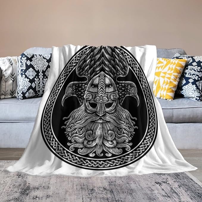 60 x 80 Inches Flannel Throw Blanket Viking Warrior Norse God Odin with Crows Birthday Present for Men Women Winter Holiday Soft Blankets for Bedding Sofa