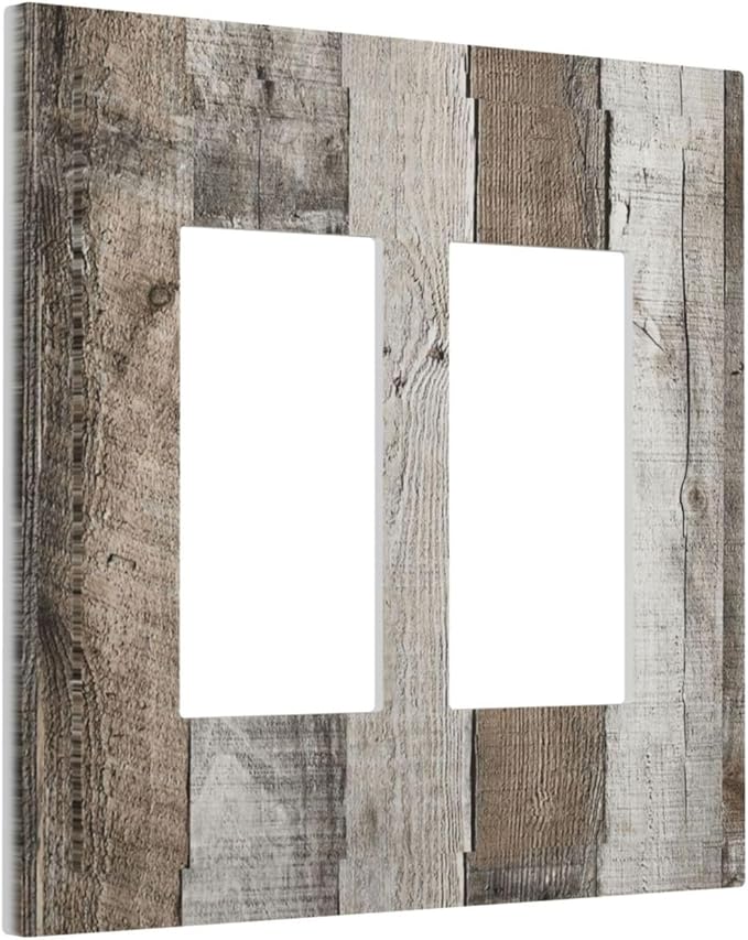 Natural Grey Wood Vintage Faux Wood Grain Decorative Outlet Covers 2 Gang Double GFCI Rocker Electrical Wall Panels Light Switch Cover Plate for Farmhouse Home Decor