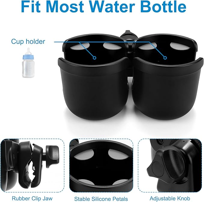 Accmor Stroller Cup Holder, Bike Cup Holder, Universal Cup Holder for Uppababy Nuna Doona Strollers, 2-in-1 Cup Phone Holder for Stroller Bike Accessory