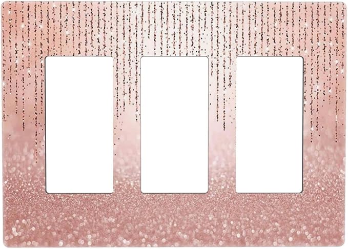 Pink Glittery Bling 3 Gang Triple Rocker/GFCI Light Switch Wall Plate Cover Decorative Electrical Faceplate for Kids Living Room Bedroom Decor Screwless 6.57" x 4.65