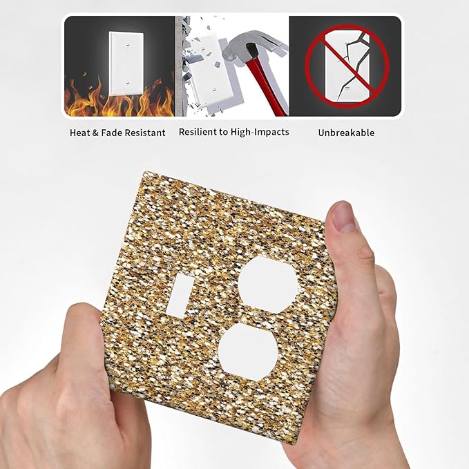 Outlet Covers Gold Glitter Sequins 1 Toggle 1 Duplex Switch Plate Covers Electrical Light Switch Cover Plate Decorative Wall Plate Socket Cover for Bedroom Cabin Decor