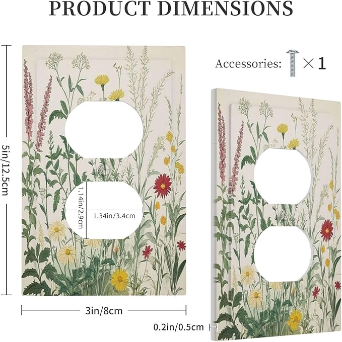 Rustic Wildflower Green Plants Daisy Floral Outlet Covers 1 Gang Duplex Light Switch Cover Decorative Switch Plates Electrical Receptacle Faceplate Wall Plate For Farmhouse Bed Room Decor