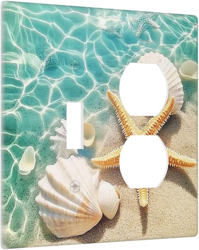 Wallplates Sea Shells And Star Fish In Ocean Beach 1 Toggle 1 Duplex Switch Plate Electrical Gfci Faceplate Decorative Light Switch Covers For Bathroom Home Decor