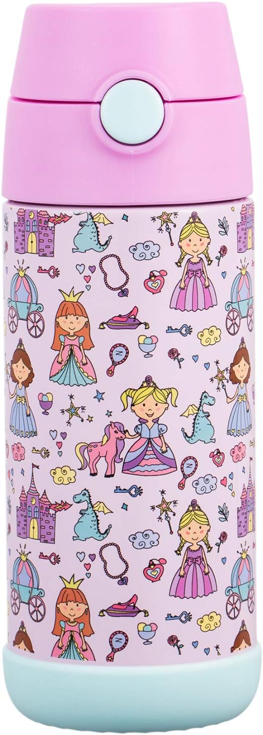 Snug Insulated Kids Water Bottle with Straw & Spout – Double-Wall Stainless Steel, Leakproof, Easy-Flip Lid – For School, Travel, Toddlers & Big Kids - Princess, 12oz