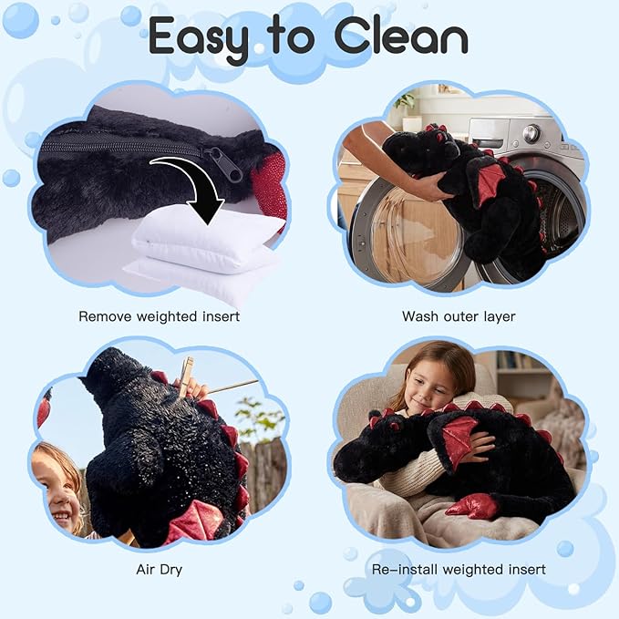 ARELUX Giant Weighted Winged Dragon Plush Toy - 35.4" 5lbs Soft Stuffed Animal for Comfort, Pterosaur Plushie Fuzzy Dinosaur Pillow Plushies Cuddly Removable and Washable Black