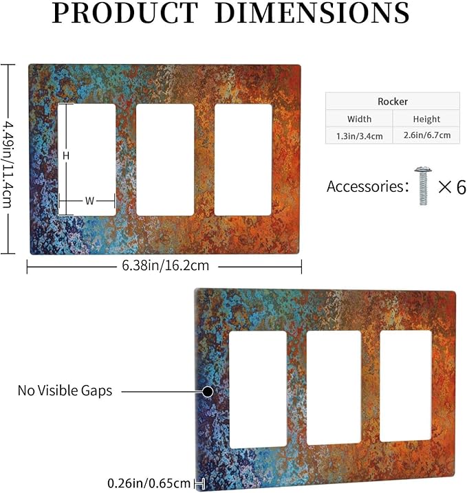 Decorative Switch Plate Covers Vintage Copper Rust 3 Gang Triple Rocker Decora Light Switch Cover Red Celestial Blue Flatprint Outlet Wall Plate Electrical Faceplate GFCI for Bathroom Decor