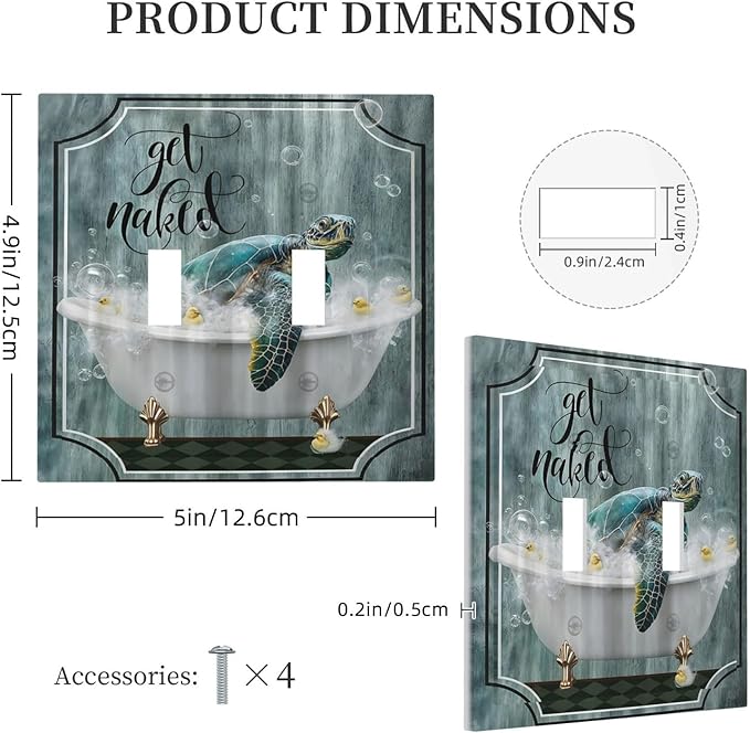 Teal Green Sea Turtle Funny Ocean Vintage Tortoise Beach Theme Decorative Switch Plates 2 Gang Double Toggle Wall Plate Electrical Faceplate Outlet Light Switch Cover for Kids Room Bathroom Decor