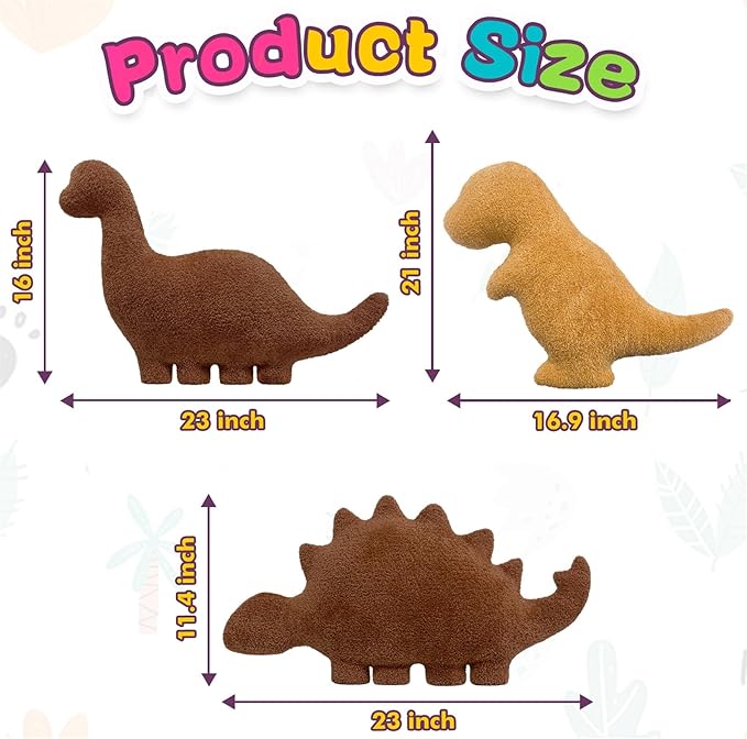 Andywoo Dino Nuggets Chicken Pillow Plush, Dinosaur Chocolate Pillow Stuffed Animals Plush Toy for Funny Birthday Gifts for Boy and Girl, Dinosaur Gifts for Kids Teens and Adults (3 Pack, Large)