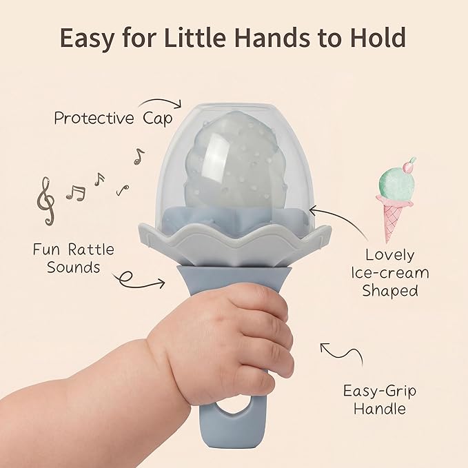 Moonkie Baby Fruit Feeder with Freezer Tray, BPA Free Silicone Food Feeder for Infant Self Feeding, Breastmilk Popsicle Molds, Mesh Feeder with Two Pouches, Baby Shower Gifts 4 Months+, 1 Pack