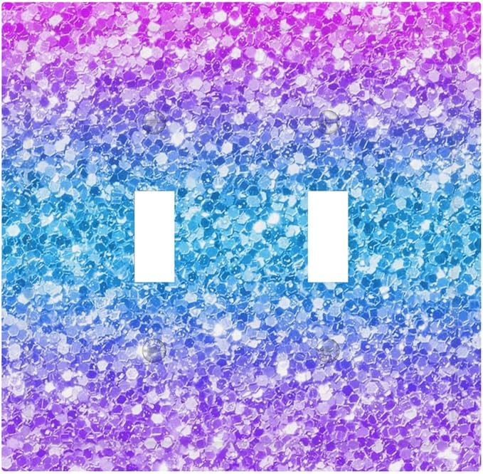 Light Switch Cover Plate Fantasy Colorful Glitter Blue Purple Gradient 2 Gang Double Switch Plate Covers Toggle Wallplate Decorative Outlet Covers Electrical Switchplate for Kids Room Home