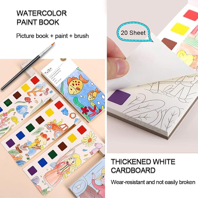 JUNQIU Watercolor Coloring Books for Kids Ages 4-8, Pocket Watercolor Painting Book for Toddlers, Easter Basket Stuffers For Girls Boys, Stocking Stuffers For Kids