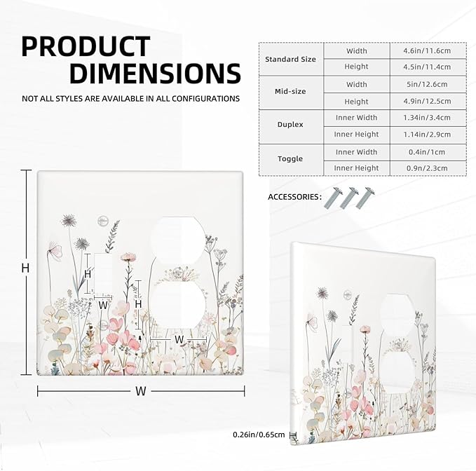 Floral Watercolor Wildflower Dandelion Plant Wallplates 1 Toggle 1 Duplex Switch Plate Electrical GFCI Faceplate Decorative Light Switch Covers for Farmhouse Bed Room Decor
