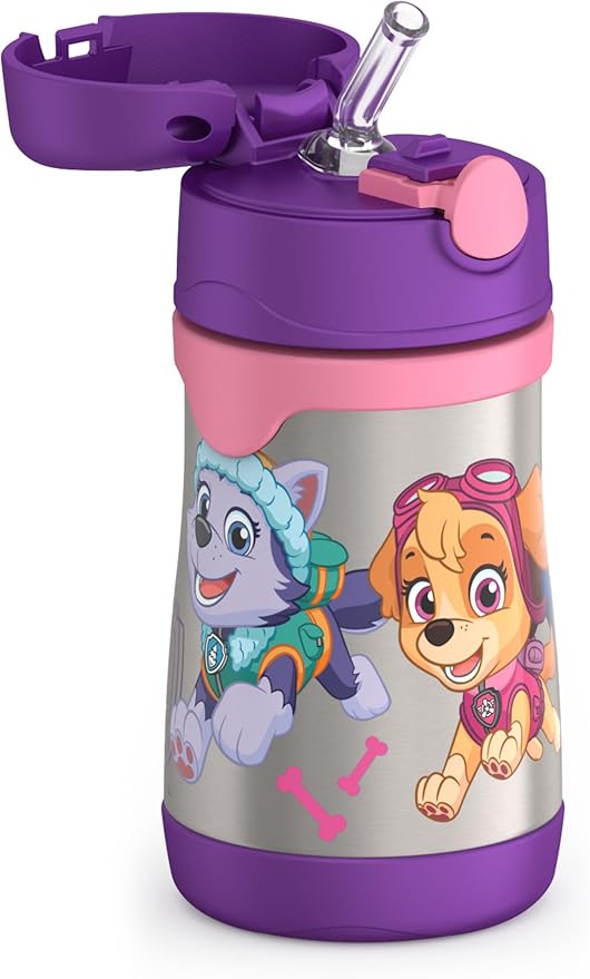 THERMOS Vacuum Insulated Stainless Steel 10oz Straw Bottle, Paw Patrol Girl (Pack of 3)