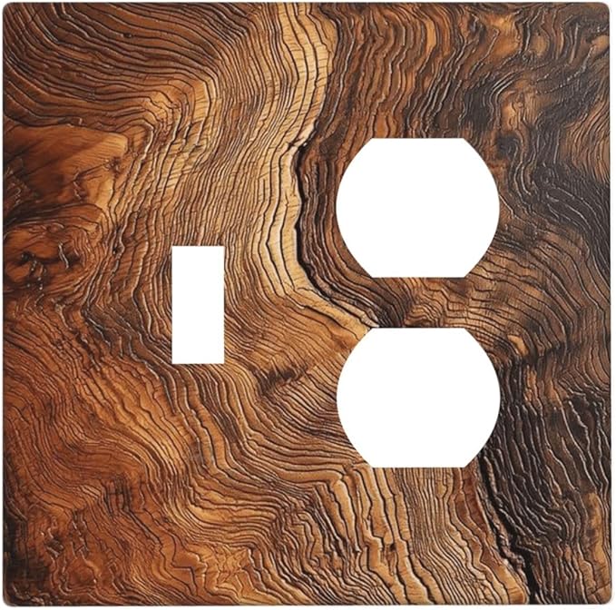 Natural Wood Grain Texture Old Tree Trunk Print Wallplates 1 Toggle 1 Duplex Switch Plate Electrical GFCI Faceplate Decorative Light Switch Covers for Farmhouse Home Decor