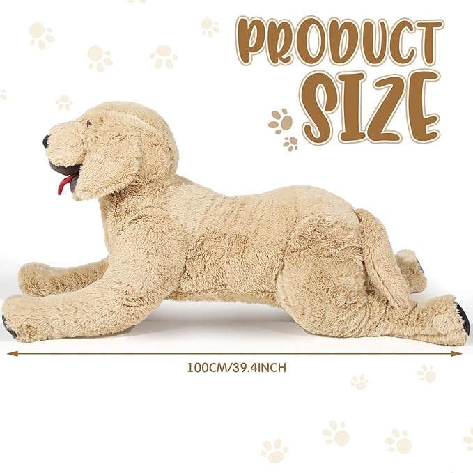 Geosar 39.4" Dog Stuffed Animals Plush, Soft Cuddly Golden Retriever Plush Toys, Large Stuffed Dog Hugging Pillow Gifts for Valentines Kids Girls Boys Birthday