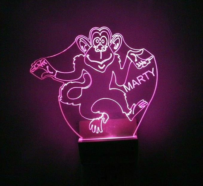 MIRROR MANIA Night Light Multi Color Personalized LED Plug-in, Ultra-Slim Touch Night Light Smart Dusk to Dawn Sensor, Kids Children's Bedroom Kitchen Bathroom Hallway Play Room Variations (Monkey)