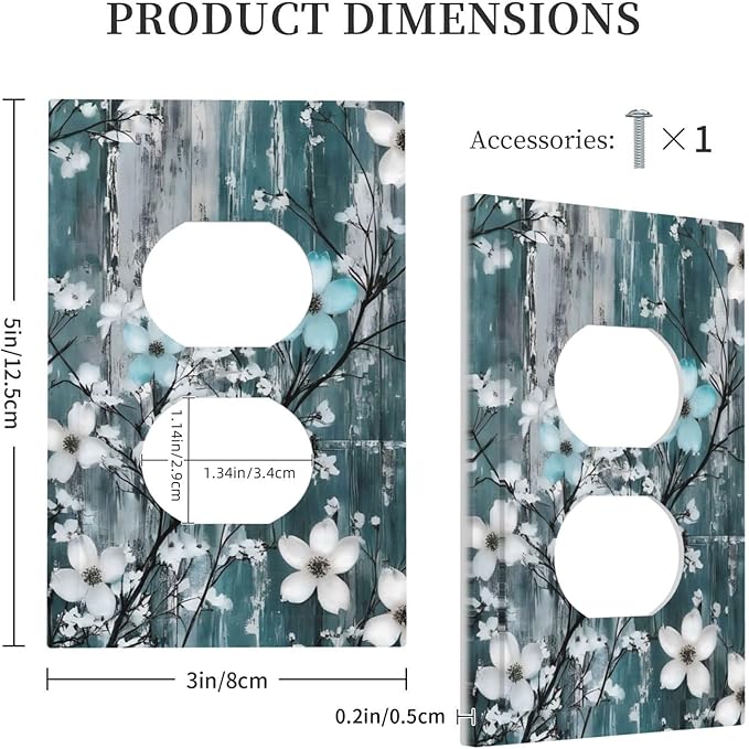 Rustic Blue Watercolor Flower Wooden Background Outlet Covers 1 Gang Duplex Light Switch Cover Decorative Switch Plates Electrical Receptacle Faceplate Wall Plate for Bedroom Living Room Decor
