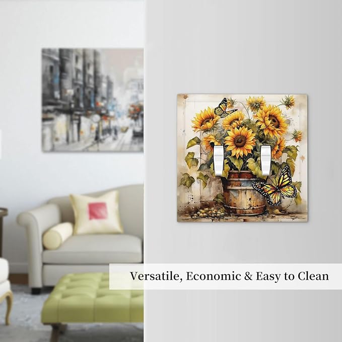 Decorative Switch Plates Rustic Vintage Sunflower Bouquet Butterfly 2 Gang Double Toggle Wall Plate Outlet Light Switch Cover Electrical Faceplate for Farmhouse Cabin Decor
