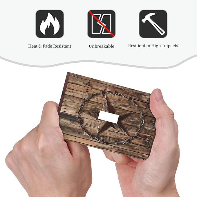 Outlet Covers Rustic Star Western Cowboy Wood 1 Gang Duplex Light Switch Cover Plate Decorative Wall Plates Electrical Switchplate Receptacle for Farmhouse Home Decor（2 Pack）