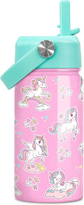 Unicorn Water Bottle - Kids Water Bottle with Straw Lid - 12 Oz Insulated Stainless Steel Water Bottles for Kid Girls - Travel Cup for School Sports