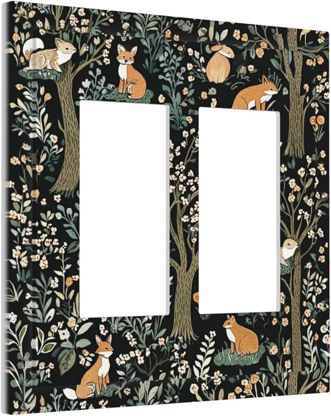 Decorative Outlet Covers Fairy Forest Animals Fox Squirrel Flower 2 Gang Double Gfci Rocker Electrical Wall Panels Light Switch Cover Plate For Bed Room Farmhouse Decor