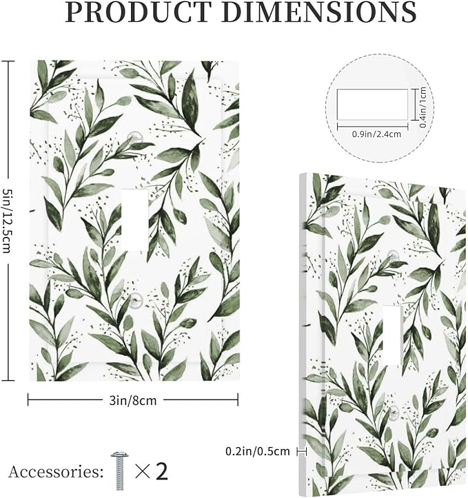 Green Leaf Olive Leaf Sage Floral Decorative Light Switch Cover 1 Gang Single Toggle Device Electrical Faceplate Switchplates Decorator Outlet Wall Plate for Bedroom Living Room Decor