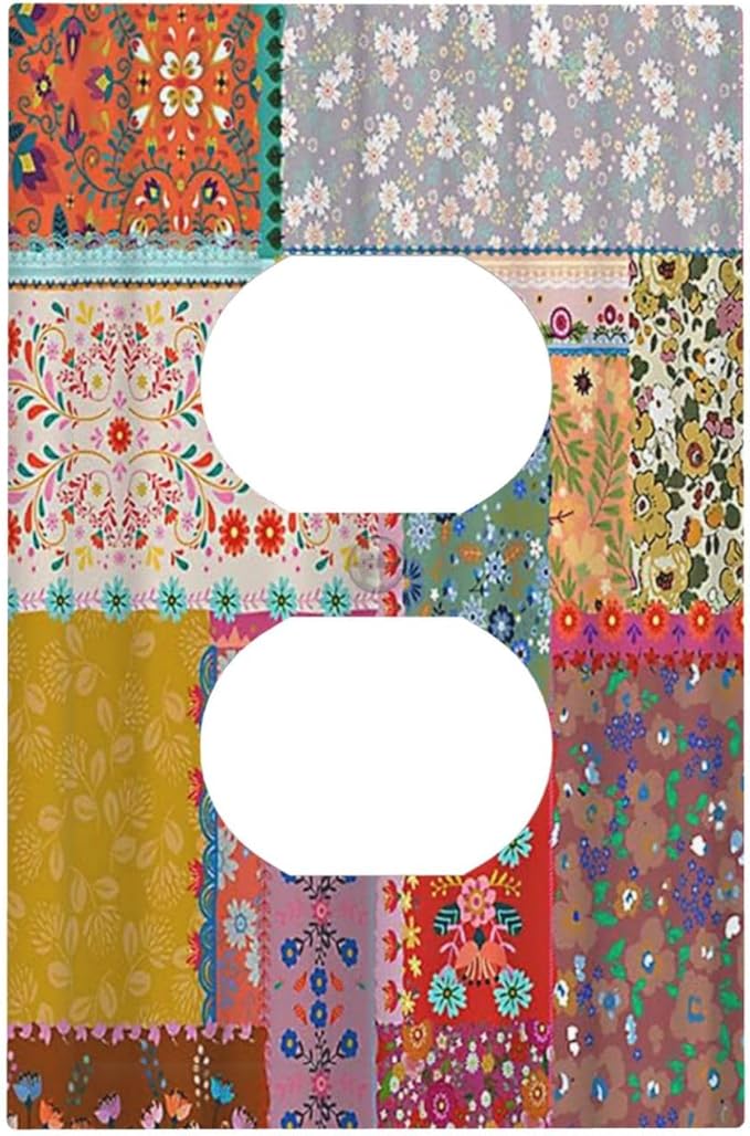Outlet Covers Boho Patchwork Bohemian Stitching Colorful Floral 1 Gang Duplex Light Switch Cover Plate Decorative Wall Plates Electrical Switchplate Receptacle Cover for Bathroom Home Decor