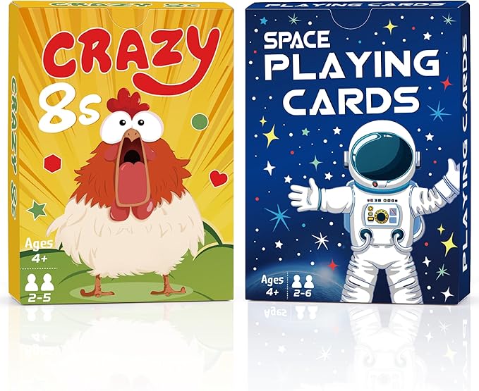 Card Games, Crazy 8s Card Game, Space Playing Cards for Kids, Fun Classic Interactive Games for Kids Toddlers Adults, Perfect for Stocking Stuffers Gifts, Family Game Night Party Table Games