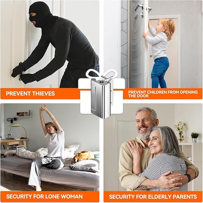 Tonitrui Home Security Door Reinforcement Lock for Front/Inward Swing Doors - Upgraded Reinforced 1200lbs Capacity, Night Kids Safety Metal Flip Deadbolt Latch (4Pack Silver)