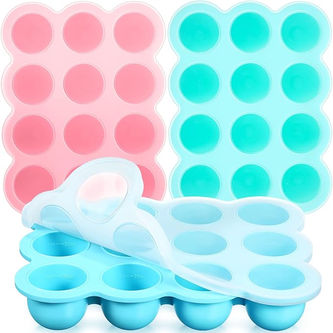 Potchen 3 Pcs Baby Food Storage Container 12 Cup Silicone Baby Food Freezer Tray with Lid Stackable Reusable Silicone Freezer Tray for Vegetable Fruit Puree and Breast Milk(Multicolor)