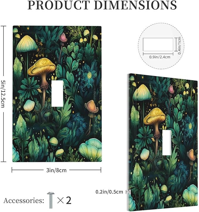 Green Dark Forest Mystical Mushroom 1 Gang Light Switch Covers Single Toggle Wall Plate Decorative Switchcover Electrical Switchplate for Country Bathroom Bedroom Kitchen Decor
