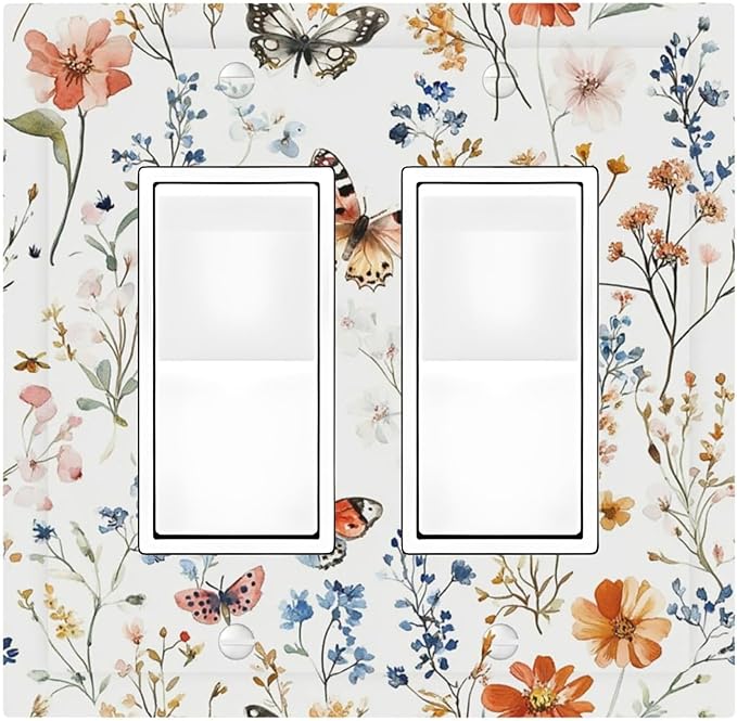 Decorative Outlet Covers Vintage Wildflowers Plants Floral 2 Gang Double Gfci Rocker Electrical Wall Panels Light Switch Cover Plate For Bed Room Living Room Decor