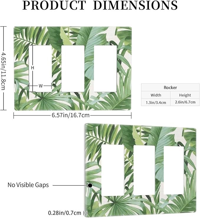 Green Monstera Leaf Tropical Palm Trees Leaf 3 Gang Screwless Triple GFCI Decorator/Rocker Light Switch Wall Plate Wild Jungle Botanical Plant Decorative Dual Device Receptacle Faceplate Outlet Cover