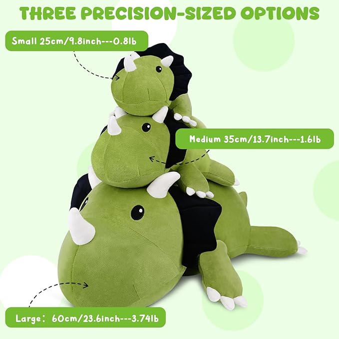 TOYSYM Weighted Stuffed Animals Triceratops, Dinosaur Plush with Weighted Beads, Cute Triceratops Dinosaur Stuffed Animals Pillow Gifts for Adults Kids Boys Girls 23.6inch