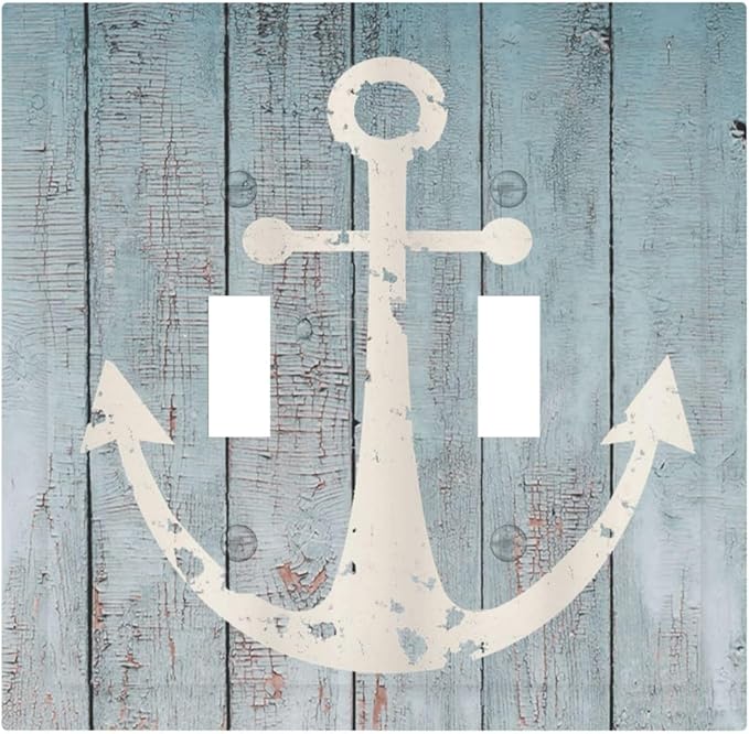 Anchor Rustic Sailing Nautical Wooden Planks Marine Decorative Switch Plates 2 Gang Double Toggle Outlet Light Switch Cover Wall Plate Electrical Faceplate for Bathroom Farmhouse Decor