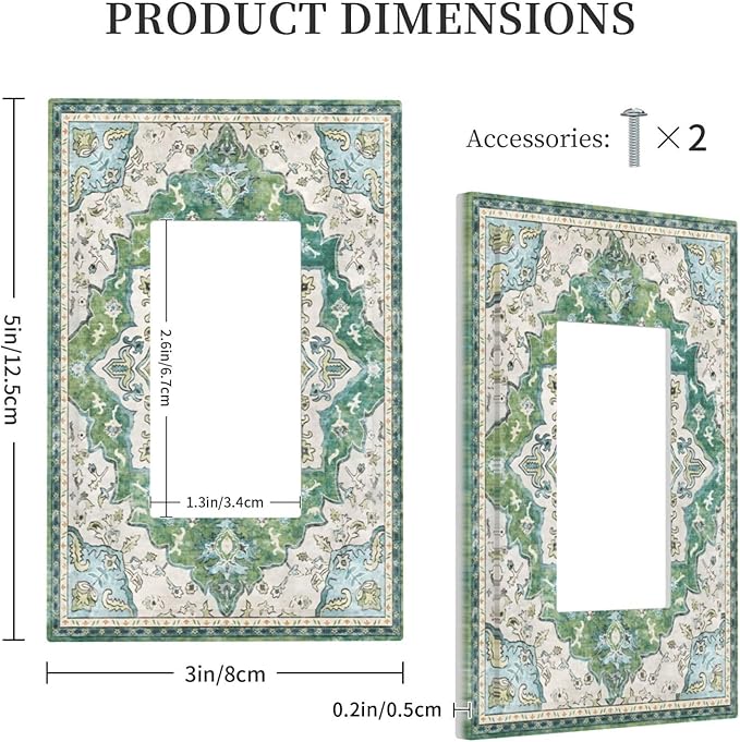 Sage Green Boho Vintage Floral Decorative Outlet Covers 1 Gang Single Rocker Light Switch Cover Plate Wall Plates GFCI Faceplate for Bedroom Living Room Decor
