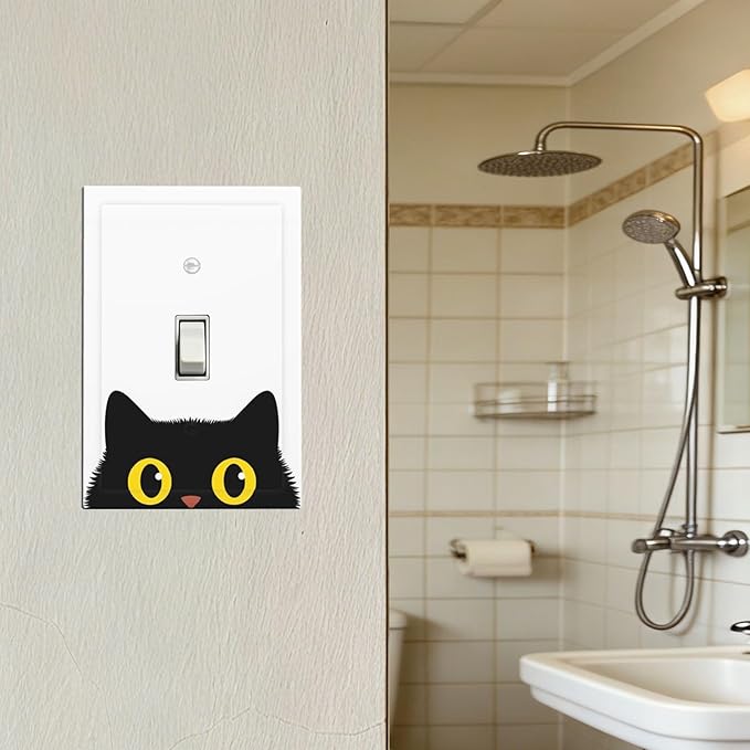 Peeking Cute Black Cat 1-Gang Toggle Light Switch Plate, Curious Cat Eyes Decorative Wall Plate for Cat Lover Decor
