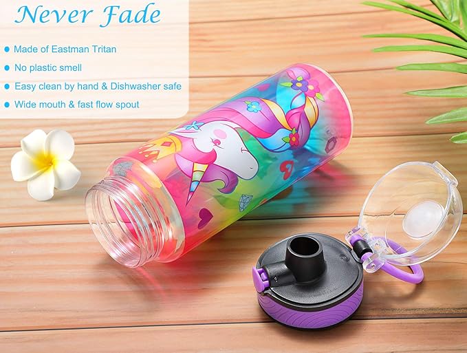 Home Tune Cute Water Bottle for School Kids Girls, BPA FREE Tritan & Leak Proof & Easy Clean & Carry Handle, 23oz/ 680ml - Unicorn