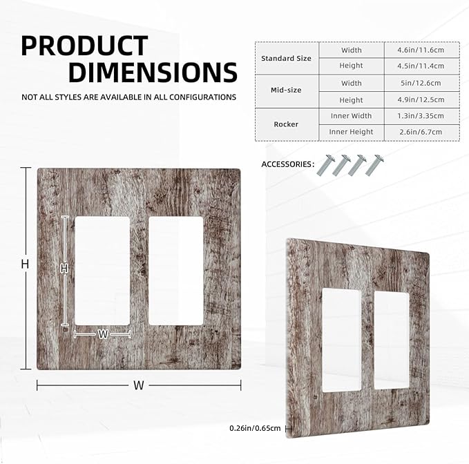 Decorative Outlet Covers Rustic Wood Grey Brown Vintage Wooden Plank 2 Gang Double Rocker Light Switch Cover Decorative Switch plates Electrical Wallplates GFCI Receptacle for Farmhouse Home