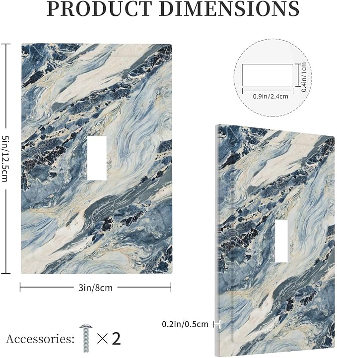 Decorative Light Switch Cover Blue Grey Marbling Modern Abstract Design 1 Gang Single Toggle Decorator Outlet Wall Plate Device Electrical Faceplate Switchplates for Bedroom living Room