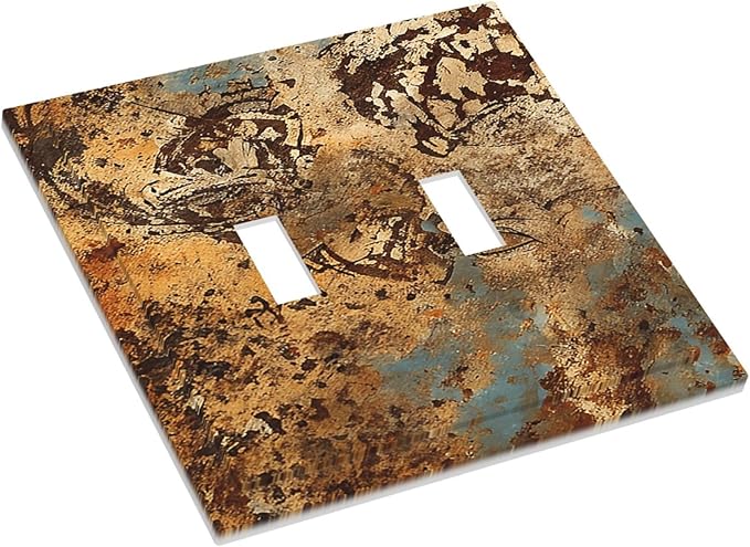 Light Switch Cover Plate Shabby Old Rusty Antique Brass Copper Print 2 Gang Double Switch Plate Covers Toggle Wallplate Decorative Outlet Covers Electrical Switchplate for Kitchen Home Decor