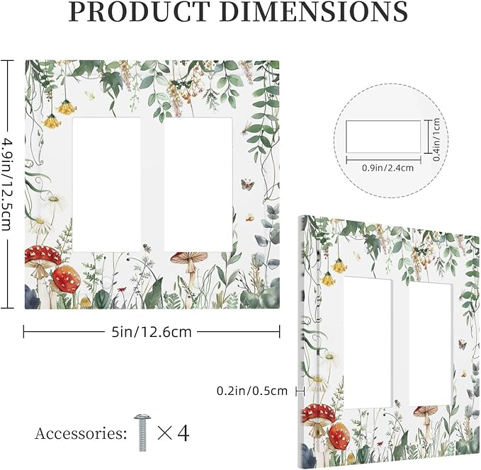 Decorative Outlet Covers Sage Plant Red Mushroom Butterfly Wild Flower 2 Gang Double Gfci Rocker Electrical Wall Panels Light Switch Cover Plate For Bed Room Kids Room Decor