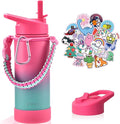 Mininoo Kids Water Bottle for School, 16oz Metal Stainless Steel Water Bottle Kids with Straw Lid（Punch/Green）