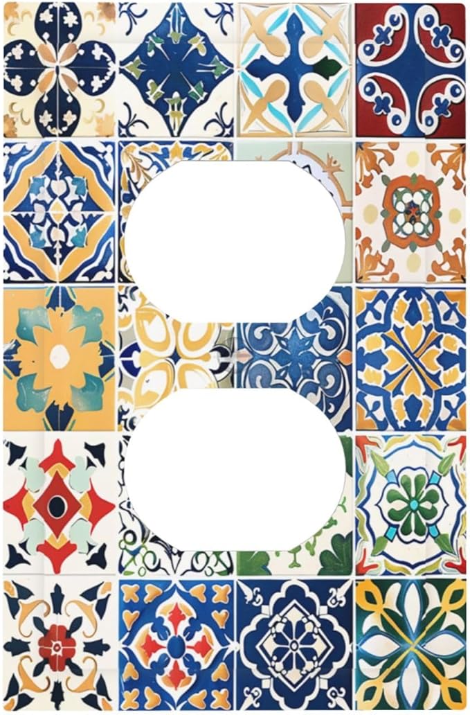 Outlet Covers Moroccan Traditional Mexican Talavera Til 1 Gang Duplex Light Switch Cover Decorative Switch Plates Electrical Receptacle Faceplate Wall Plate for Kitchen Home Decor