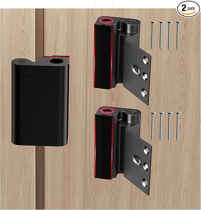 Tonitrui Home Security Door Reinforcement Lock for Front/Inward Swing Doors - Upgraded Reinforced 1200lbs Capacity, Night Kids Safety Metal Flip Deadbolt Latch (2Pack Black)