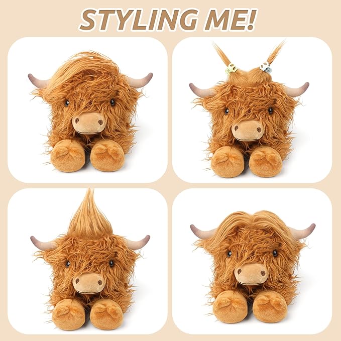 2Pcs Highland Cow Stuffed Animals, Microwavable Stuffed Animal Adorable Fluffy Highland Cow Plush for Warmth Comfort, Heatable Coolable Lavender Scent Toy, Cute Soft Plushies Gift for Kid Boys & Girls