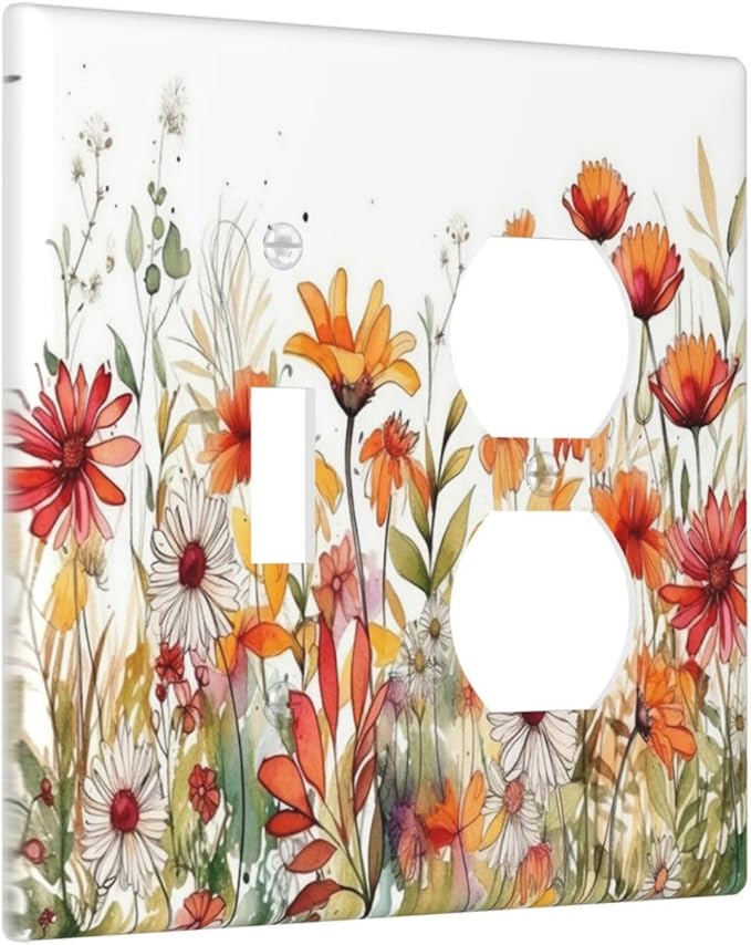 Watercolor Wild Flower Floral Daisy Plant Wallplates 1 Toggle 1 Duplex Switch Plate Electrical GFCI Faceplate Decorative Light Switch Covers for Bedroom Living Room Decor