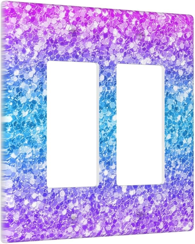 Outlet Covers Fantasy Colorful Glitter Blue Purple Gradient 2 Gang Double Rocker Light Switch Cover Plate Decorative Wall Plate GFCI Socket Cover Electrical Switch Plate Covers for Kids Room Home