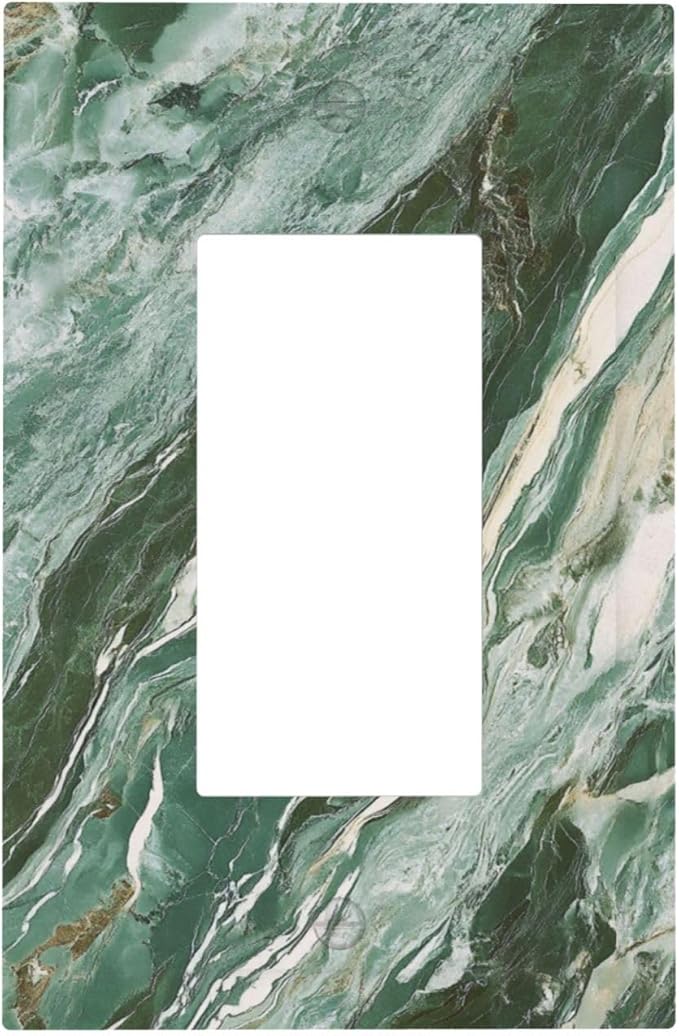 Decorative Light Switch Cover Plate with Modern Luxury Green Marble Texture Design 1 Gang Rocker Outlet Covers Single Decora Gfci Device Wall Plate for Kitchen Bathroom Decor