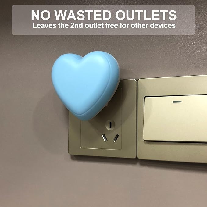 INZU Cute Night Light, Heart Night Light for Kids, LED Nightlight with Auto Dusk to Dawn Sensor, Nightlight Plug into Wall with Soft Warm Light for Bedroom, Nursery, Bathroom, Hallway (Blue)